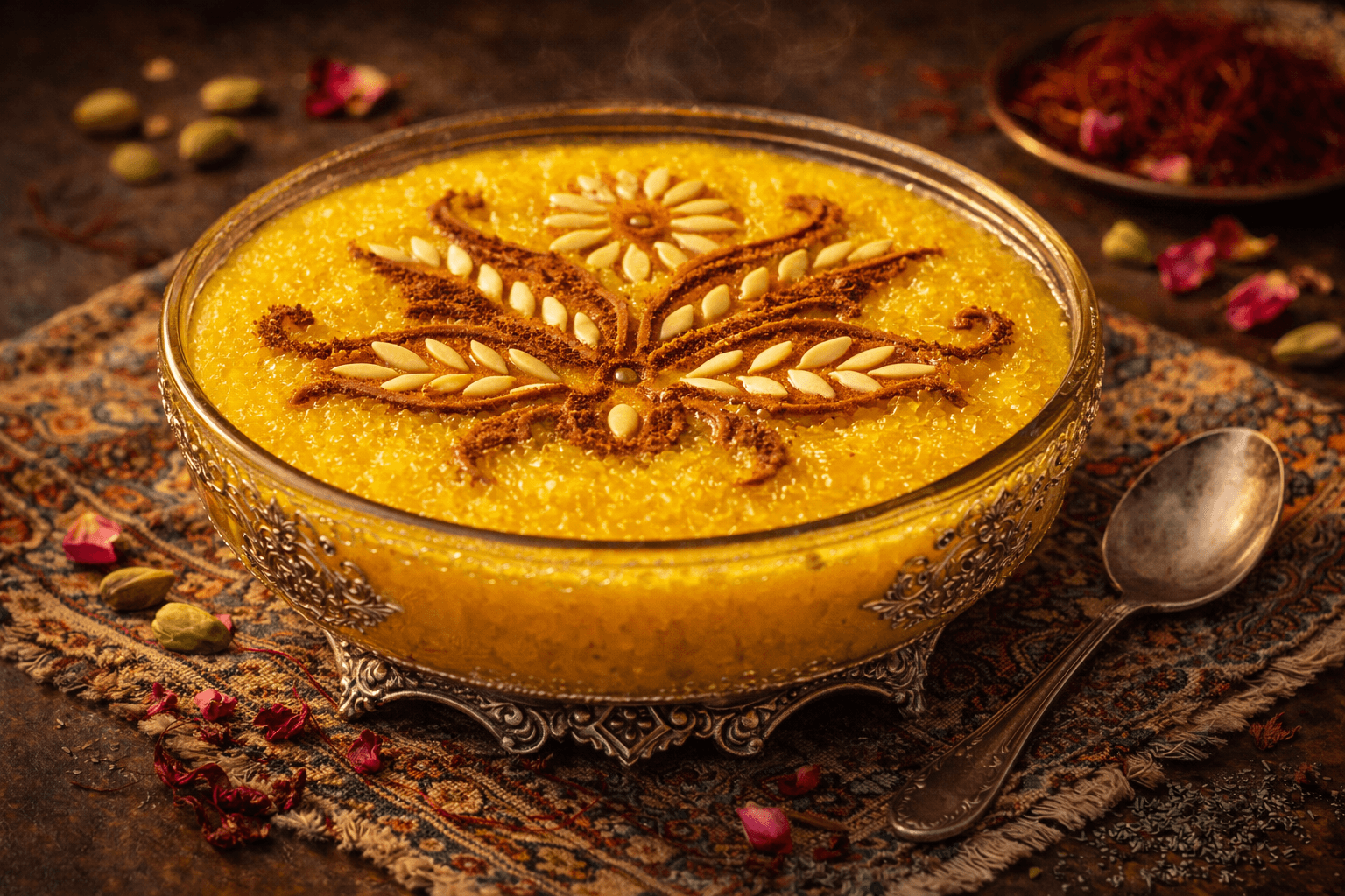 Sholeh Zard (Persian Saffron Rice Pudding)