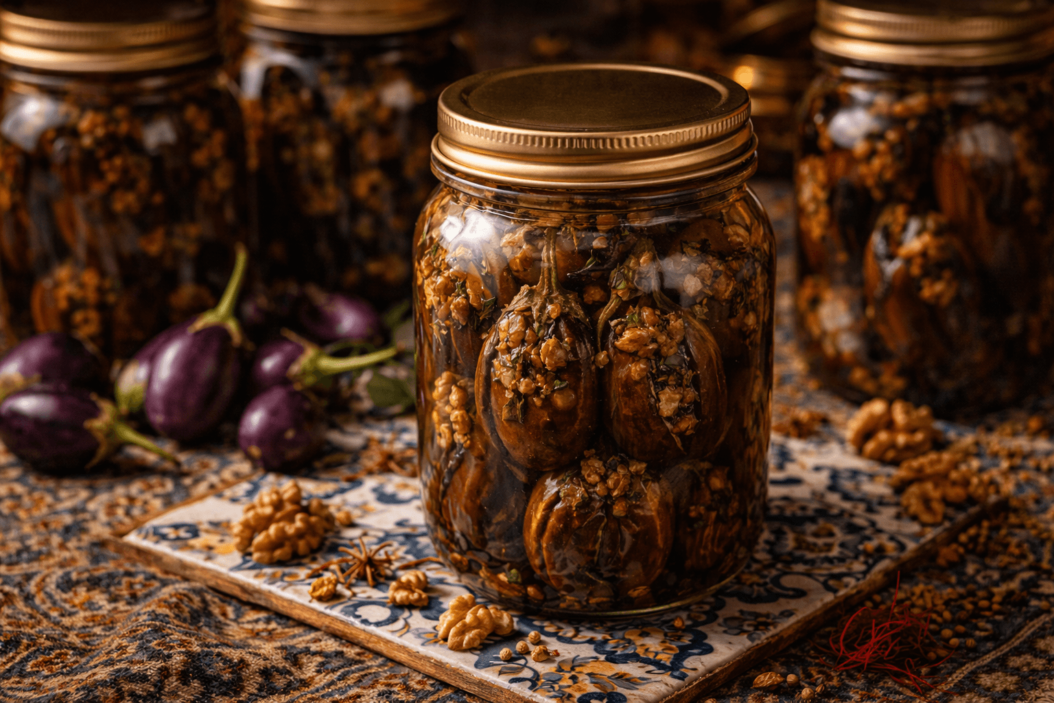 Torshi Bademjan (Persian Stuffed Pickled Eggplant)