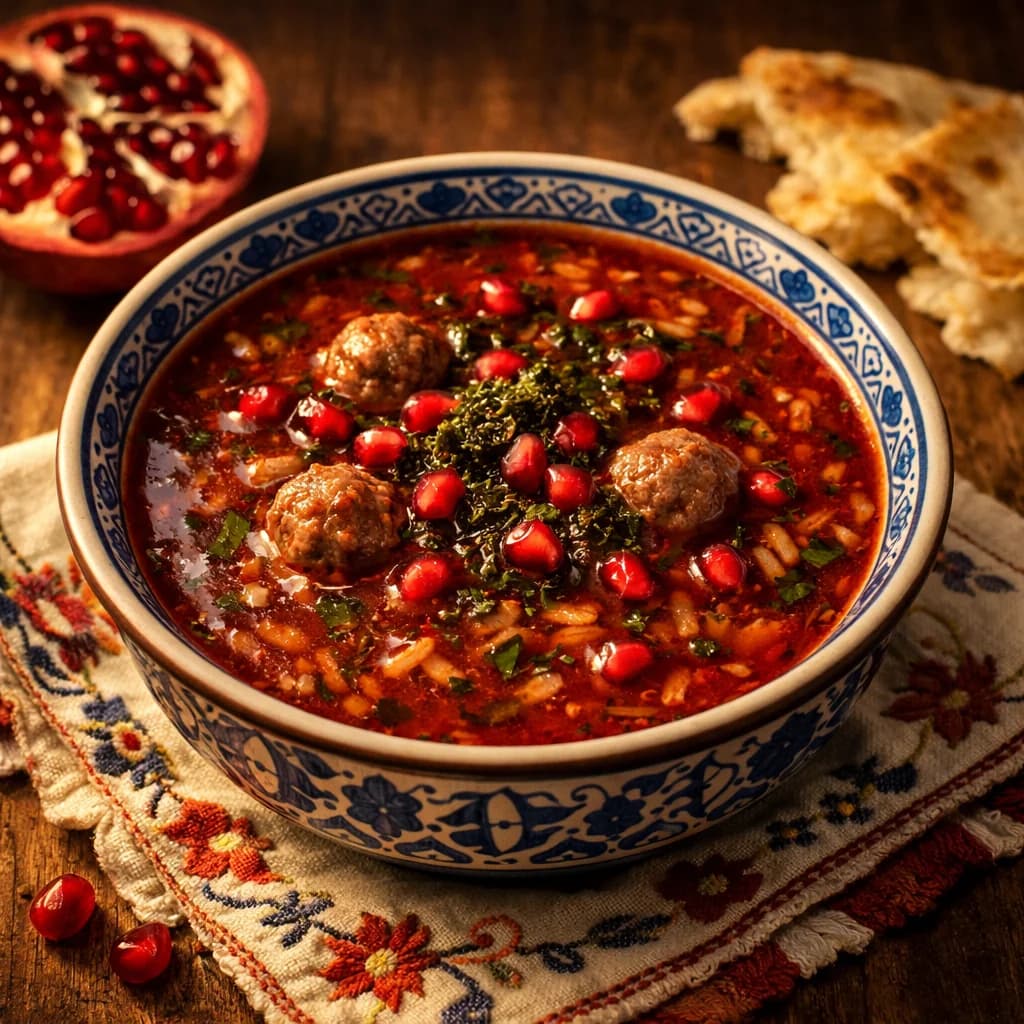 Ash-e Anar (Persische Granatapfelsuppe)