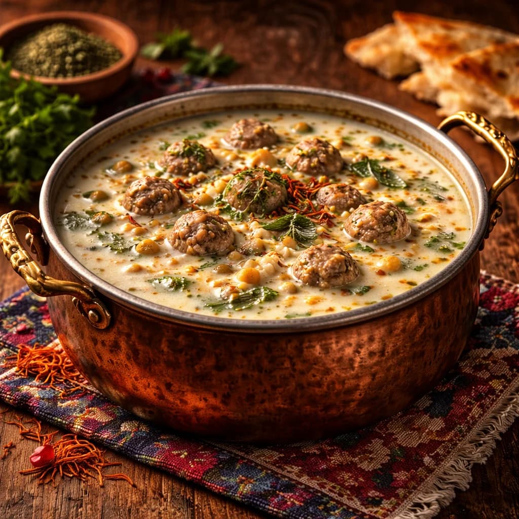 Ash-e Mast (Persische Joghurtsuppe mit Fleischbällchen)