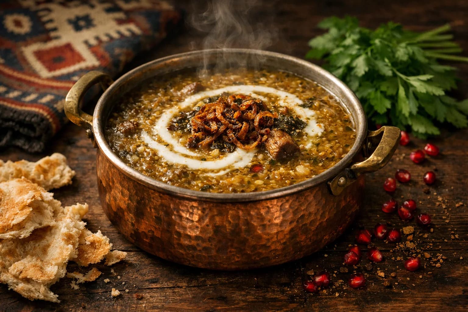 Ash-e Sholeh Ghalamkar (Persische Mehrkorn-Suppe)
