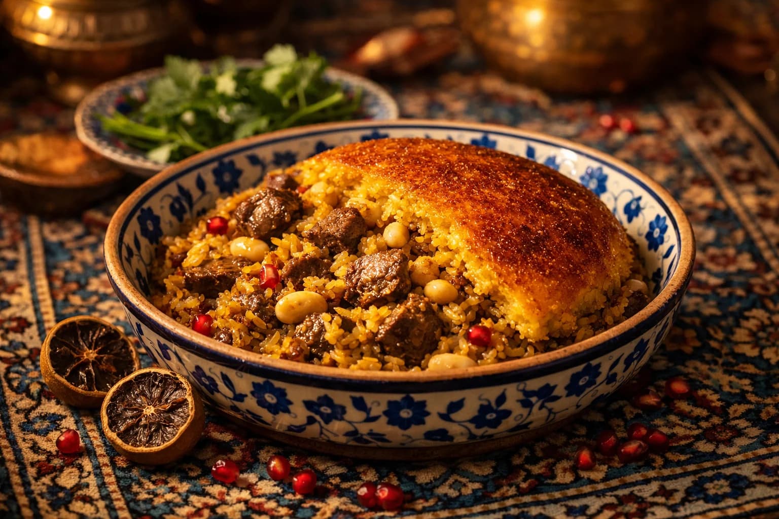 Dampokhtak (Persischer Eintopfreis mit Fleisch und Bohnen)