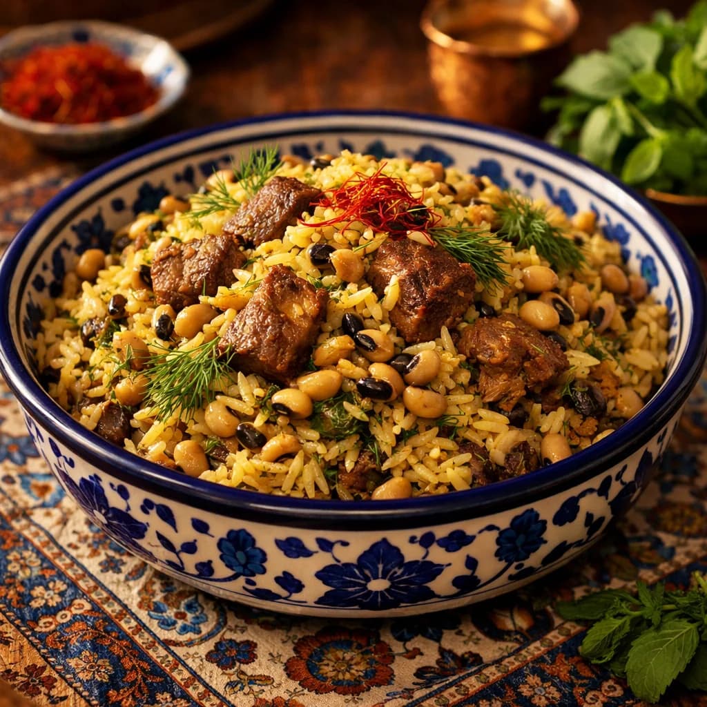 Lubia Cheshm Bolboli Polo (Reis mit Augenbohnen)