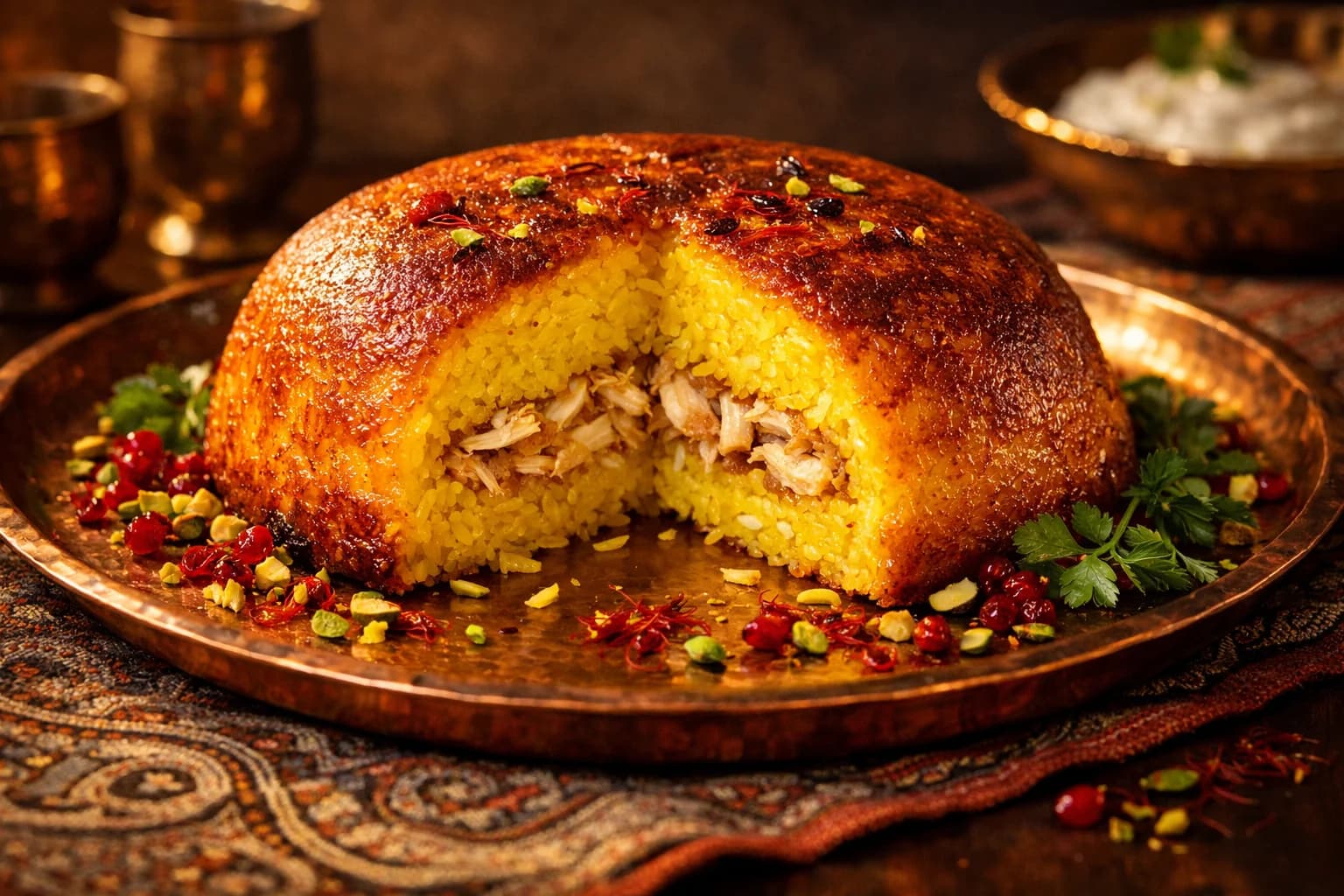 Tahchin (Persischer Gebackener Safran-Reiskuchen)