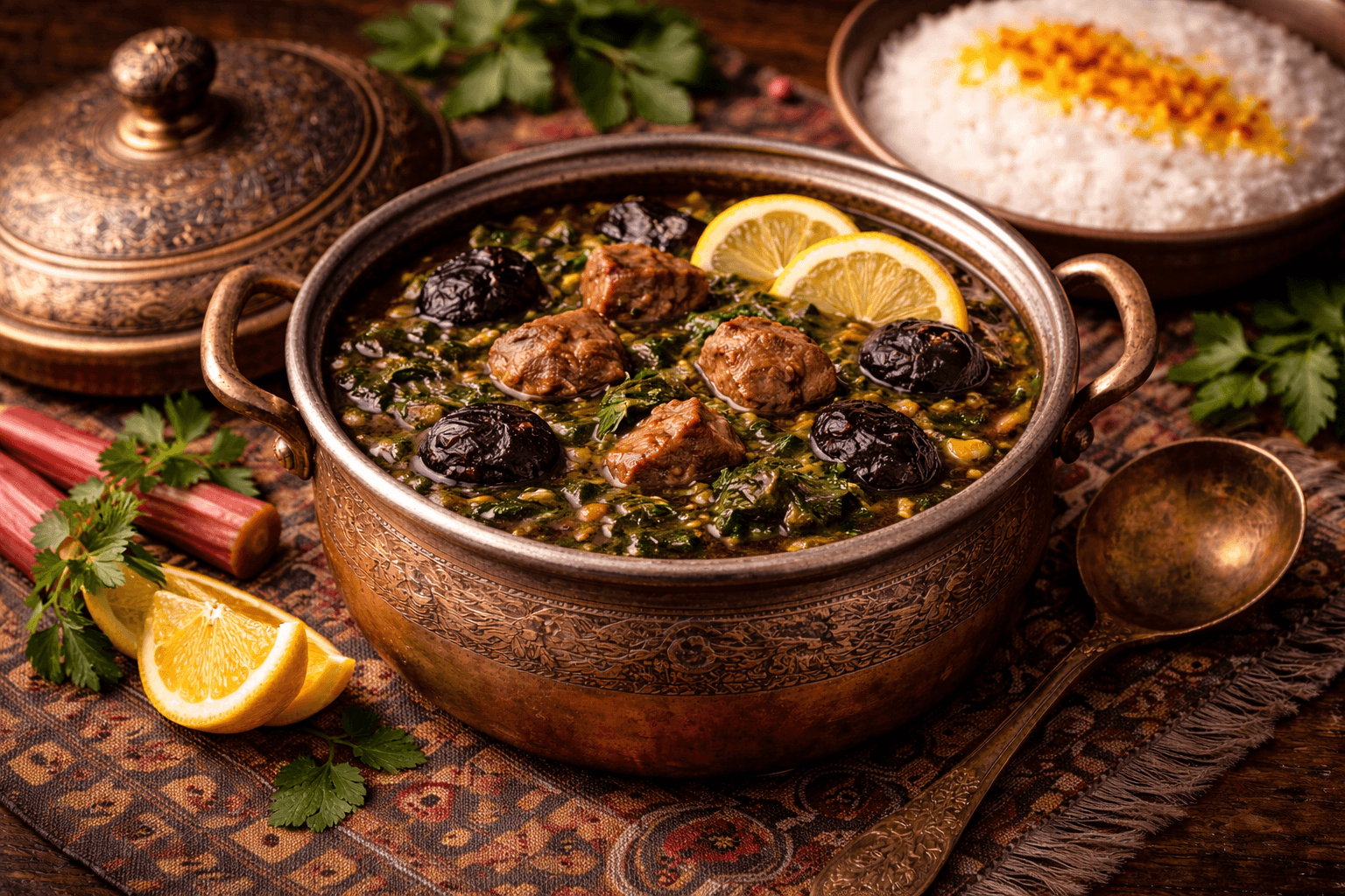 Khoresh-e Alu Esfenaj (Persian Prune Spinach Stew)